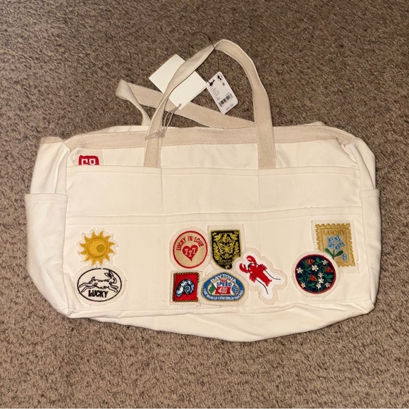 New Free People Kiss My Patch White Tote Bag Purse - Picture 2 of 4